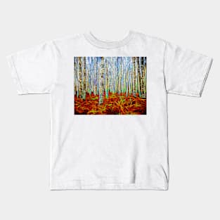 Glowing birchwoods line of trees Kids T-Shirt